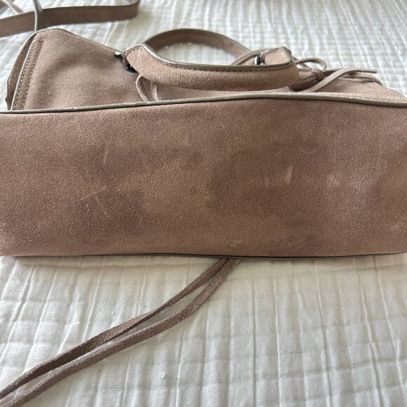 Rebecca Minkoff Mini Regan Satchel Suede Leather Taupe Beige Crossbody Tote - Picture 9 of 13